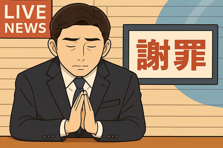 謝罪するアナウンサー